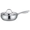 4.5 qt. 9.5 in. Silver Tri-Ply Stainless Steel, Professional Grade, Stainless Cookware, Fry Pan with Lid by J&V TEXTILES