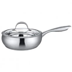 4.5 qt. 9.5 in. Silver Tri-Ply Stainless Steel, Professional Grade, Stainless Cookware, Fry Pan with Lid by J&V TEXTILES