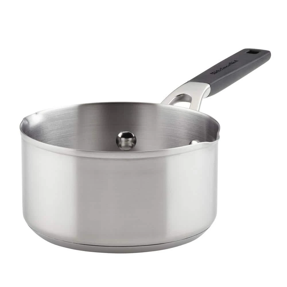 Stainless Steel, 1 qt., Stainless Steel, Sauce Pan, Silver with Pour Spout by KitchenAid