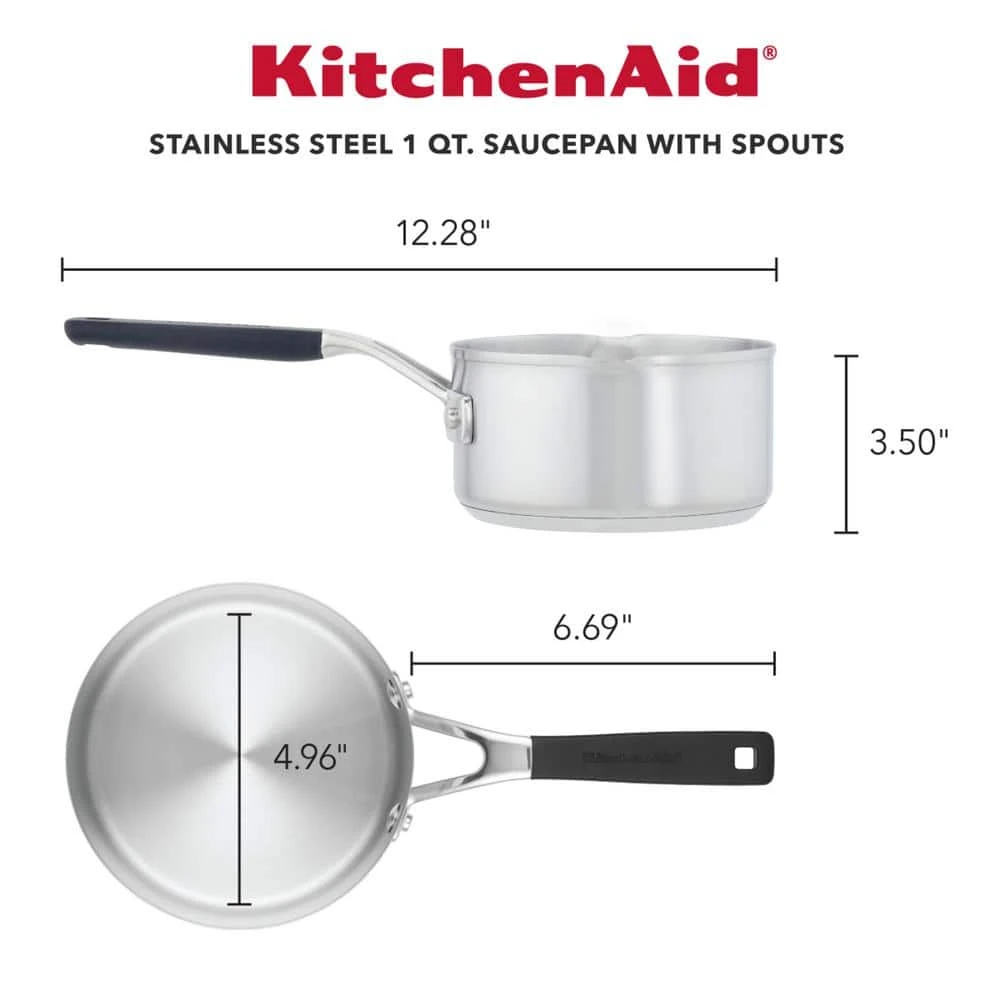 Stainless Steel, 1 qt., Stainless Steel, Sauce Pan, Silver with Pour Spout by KitchenAid - Image 5