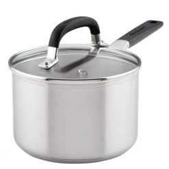 Stainless Steel 2 qt. Stainless Steel Nonstick Saucepan in Silver with Lid by KitchenAid