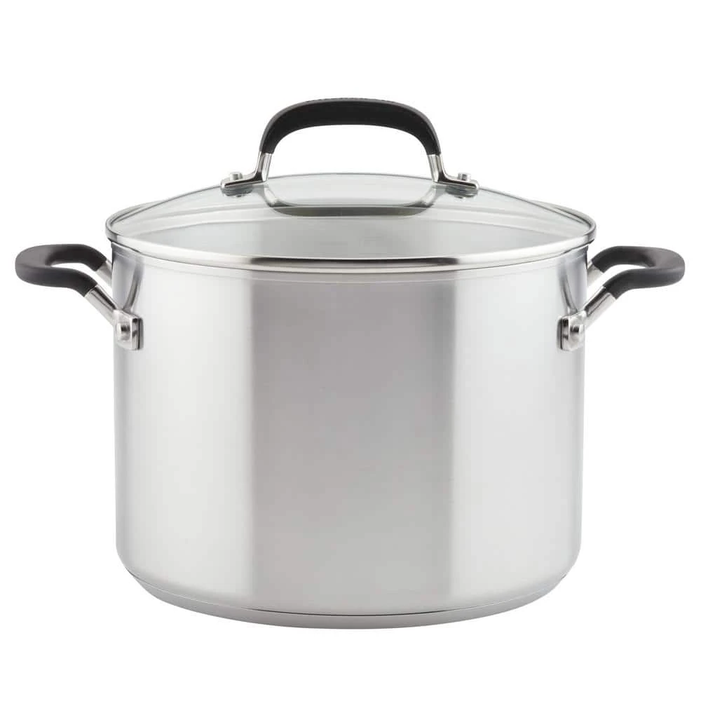 Stainless Steel, 8 qt. Stainless Steel Stock Pot in Silver with Lid by KitchenAid