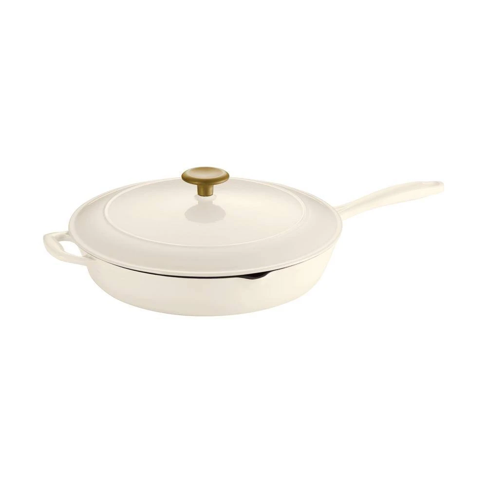 Gourmet 12 in. Enameled Cast Iron Skillet in Latte with Lid by Tramontina - Image 3