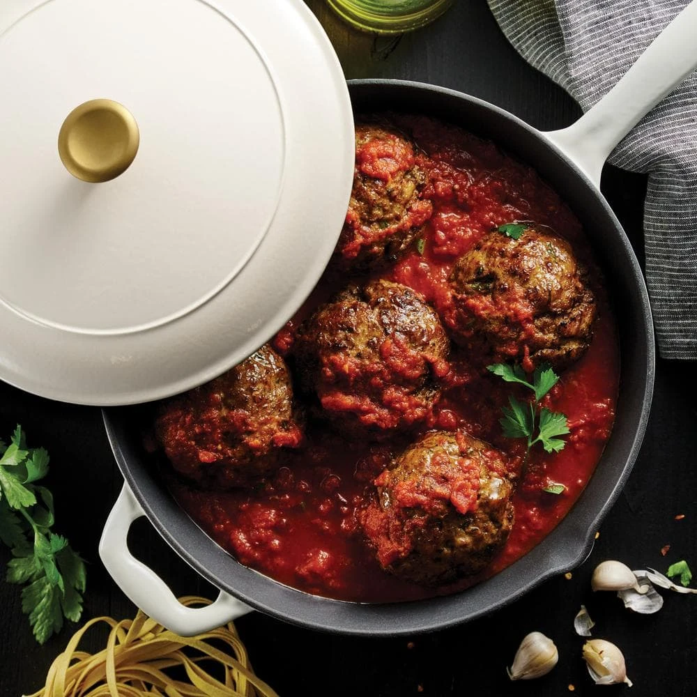 Gourmet 12 in. Enameled Cast Iron Skillet in Latte with Lid by Tramontina - Image 2