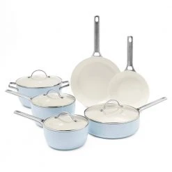 Padova 10-Piece Aluminum Ceramic Nonstick Cookware Set in Light Blue by GreenPan