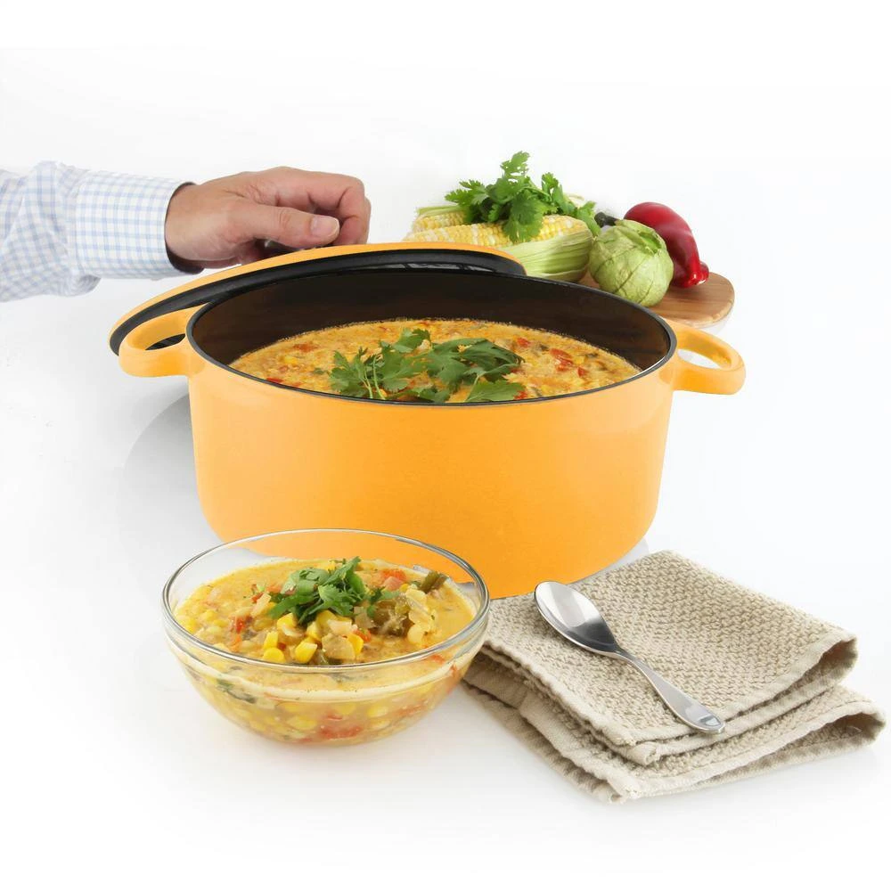 5 qt. Round Enameled Cast Iron Dutch Oven in Marigold with Lid by Chantal - Image 4