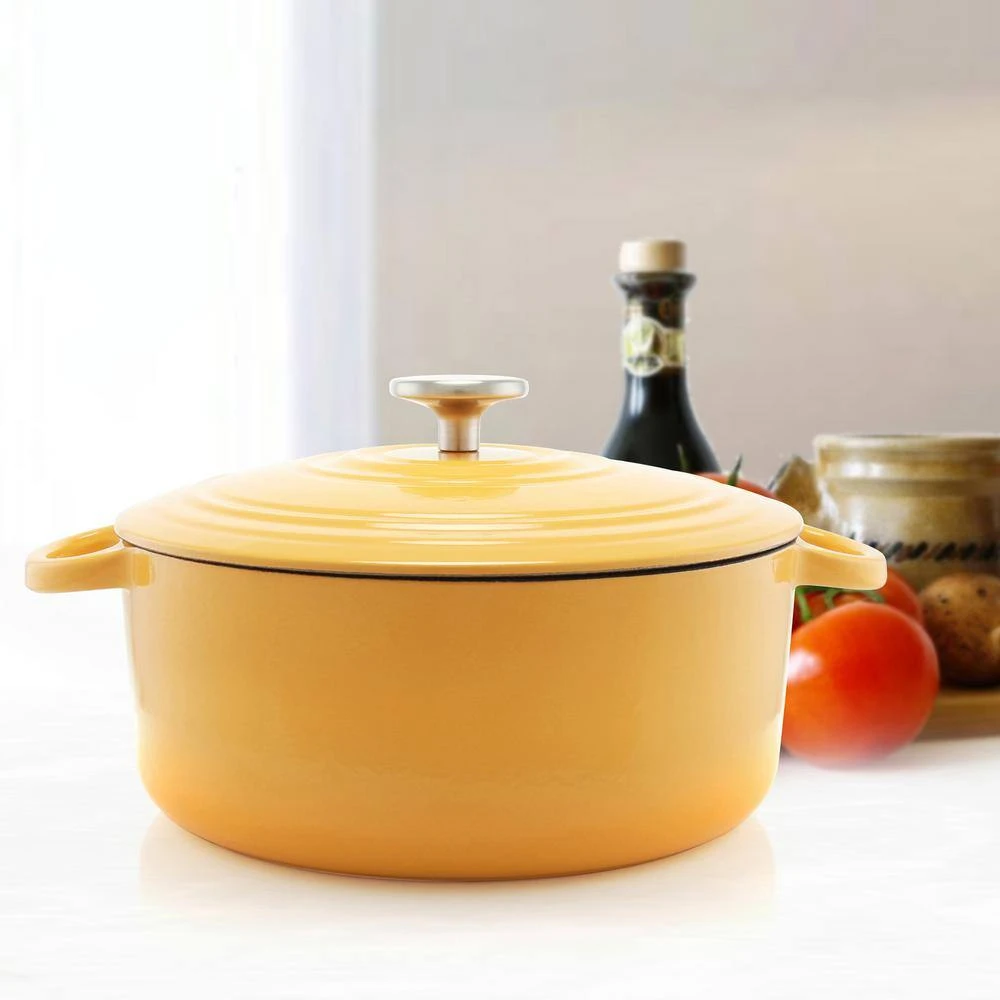 5 qt. Round Enameled Cast Iron Dutch Oven in Marigold with Lid by Chantal - Image 5