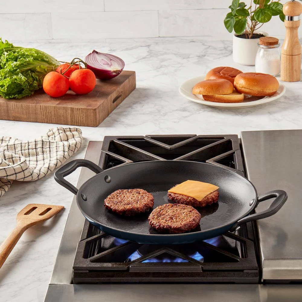 12 in. Sodalite Blue Lite Cast Iron Induction Griddle with Handles by Mason Craft and More - Image 4