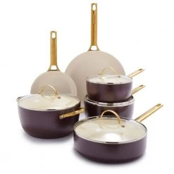 Reserve 10-Piece Hard Anodized Aluminum Ceramic Nonstick Cookware Pots and Pans Set in Merlot by GreenPan