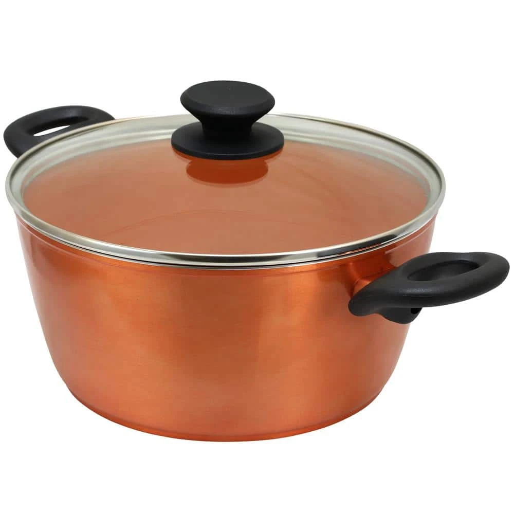 Hummington 4.5 qt. Round Aluminum Ceramic Nonstick Dutch Oven in Metallic Copper with Glass Lid by Eco Friendly Home