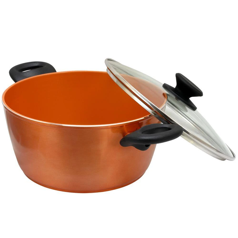 Hummington 4.5 qt. Round Aluminum Ceramic Nonstick Dutch Oven in Metallic Copper with Glass Lid by Eco Friendly Home - Image 2