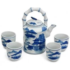 Landscape Blue and White Porcelain Tea Set by Oriental Furniture