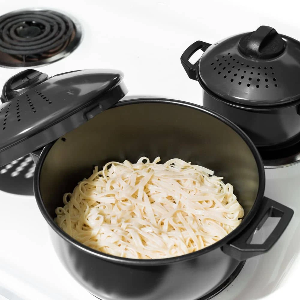 Black High-Quality Carbon Steel 2 qt. and 4 qt. Pasta Stock Pot - 4-pieces Set by Lexi Home - Image 6