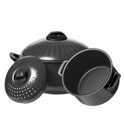 Black High-Quality Carbon Steel 2 qt. and 4 qt. Pasta Stock Pot - 4-pieces Set by Lexi Home