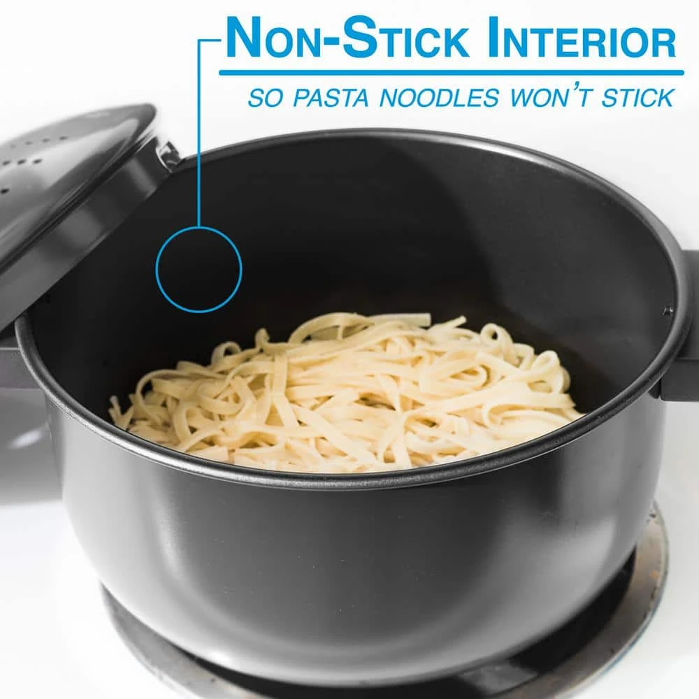 Black High-Quality Carbon Steel 2 qt. and 4 qt. Pasta Stock Pot - 4-pieces Set by Lexi Home - Image 2