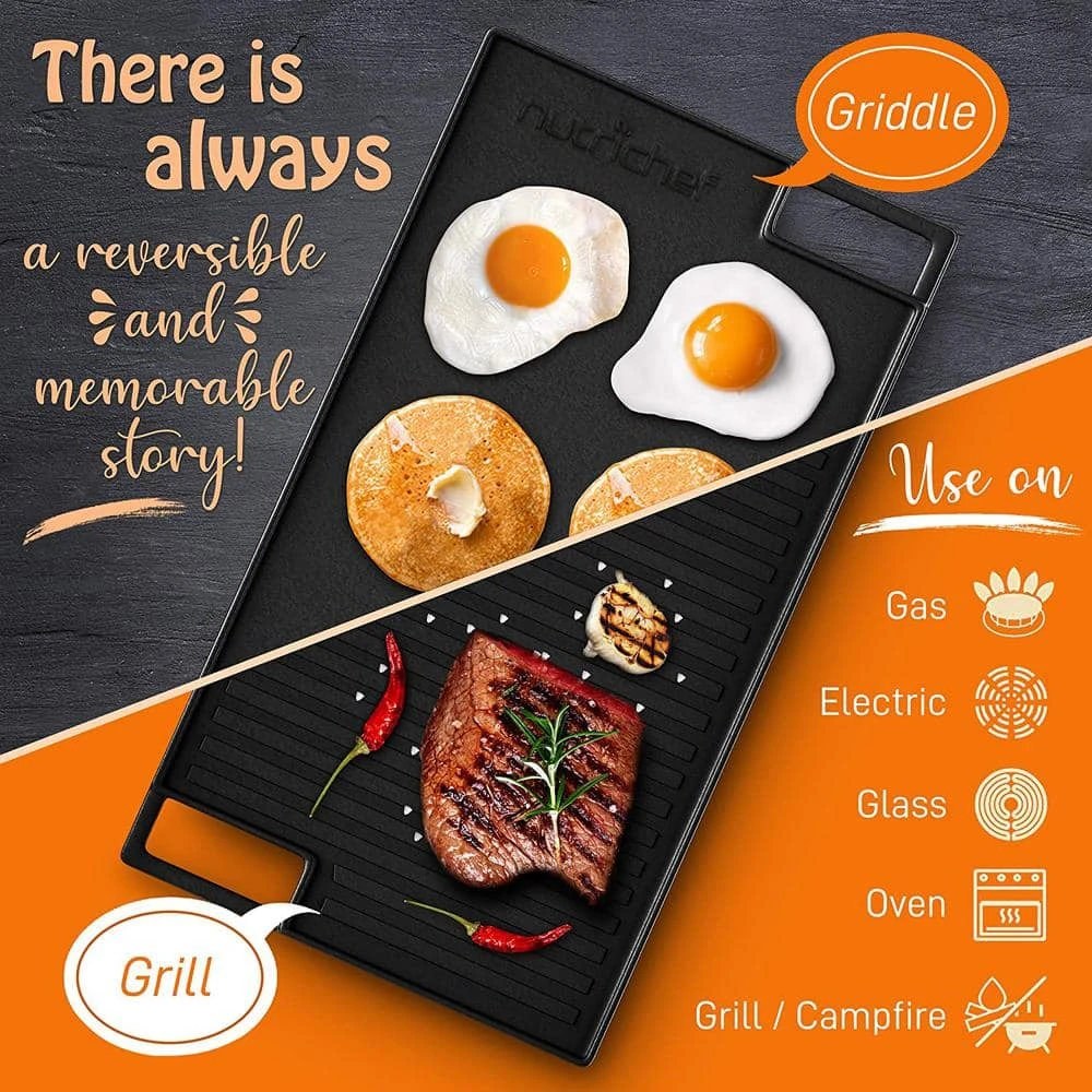 Pre Seasoned 18 in. Wok Cast Iron Stir Fry Pan w/Reversible Grill Plate Pan by NutriChef - Image 2