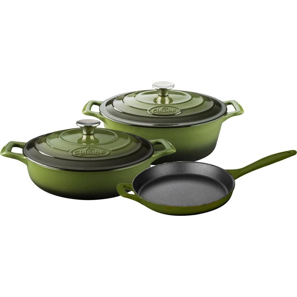 PRO Range 5-Piece Cast Iron Cookware Set in Olive Green by La Cuisine