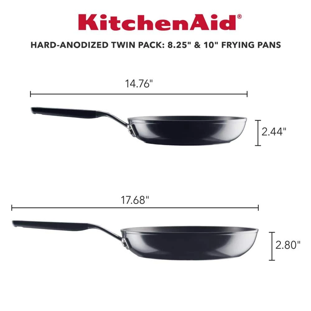 Hard Anodized Nonstick 2-Piece Onyx Hard Anodized Aluminum Skillet Set with 8.25 in. and 10 in Frying Pans Set by KitchenAid - Image 5