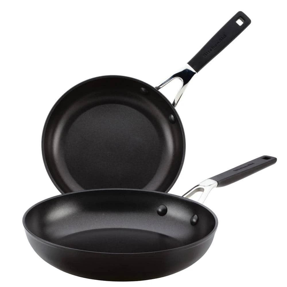 Hard Anodized Nonstick 2-Piece Onyx Hard Anodized Aluminum Skillet Set with 8.25 in. and 10 in Frying Pans Set by KitchenAid