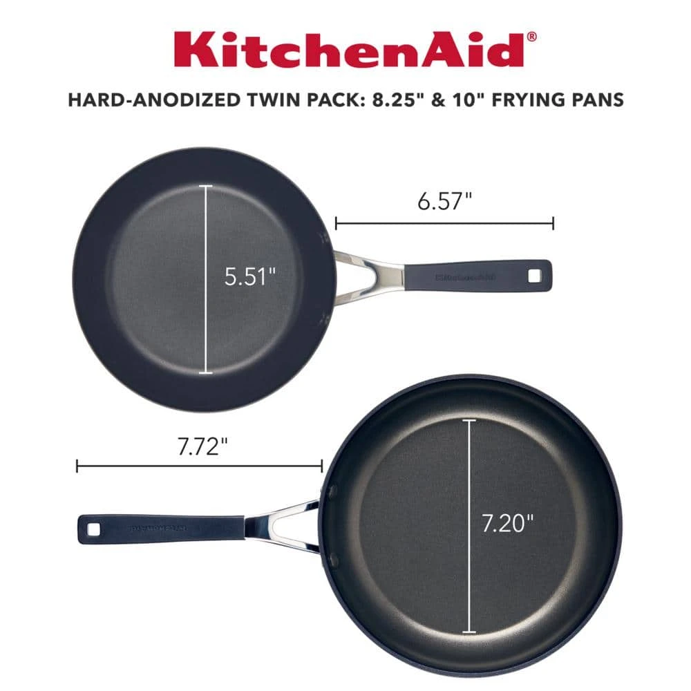 Hard Anodized Nonstick 2-Piece Onyx Hard Anodized Aluminum Skillet Set with 8.25 in. and 10 in Frying Pans Set by KitchenAid - Image 4