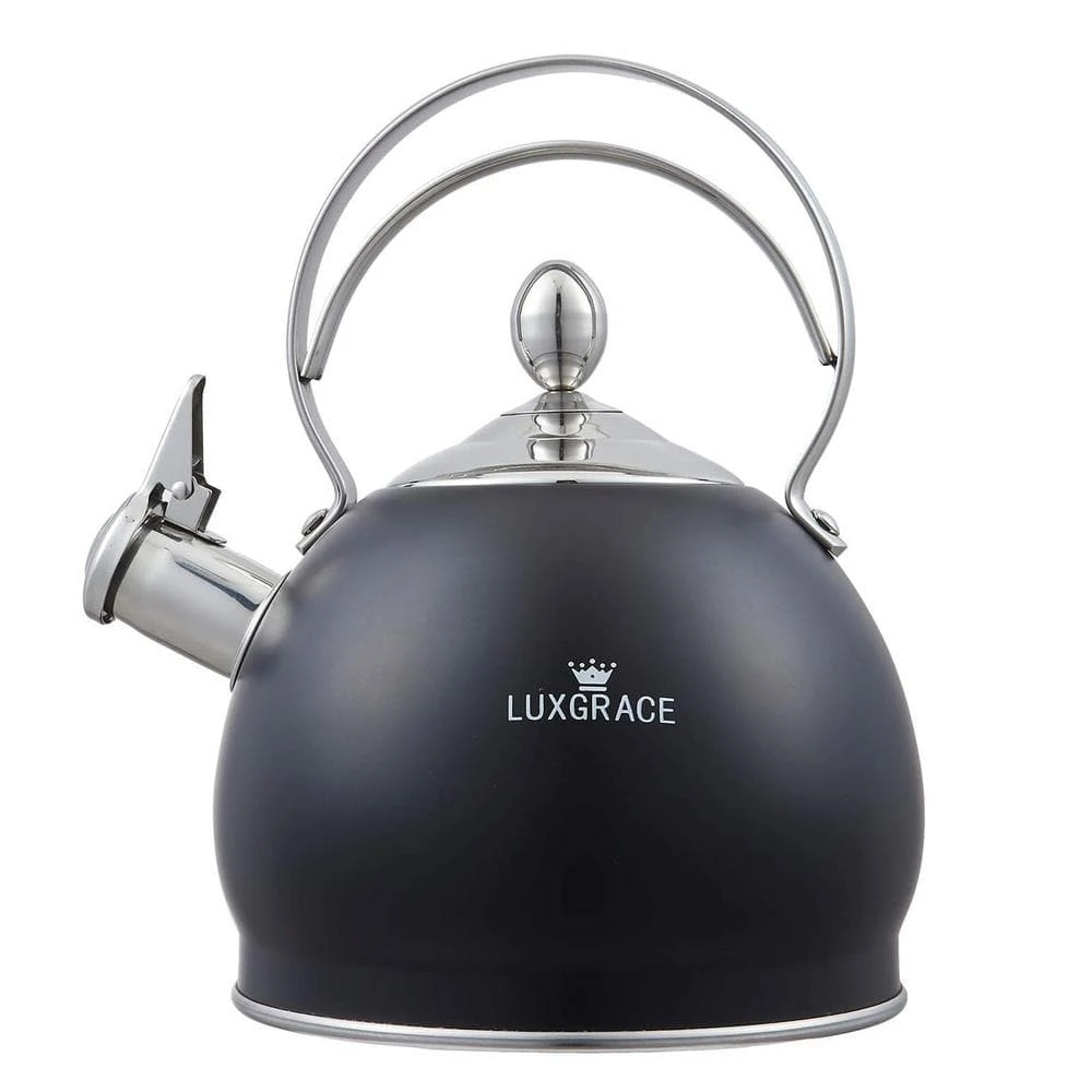 10.5 Cups Opaque Black Stainless Steel Whistling Tea Kettle with Aluminum Capsulated Bottom for Fast Boiling Heat Water by Creative Home
