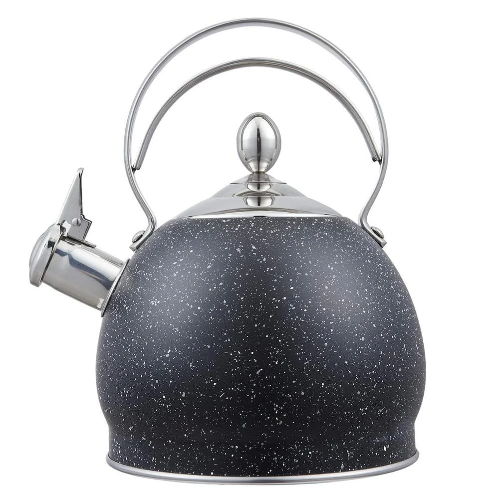 10.5 Cups Opaque Black with Speckle Stainless Steel Whistling Teakettle with Aluminum Capsulated Bottom for Even Heating by Creative Home