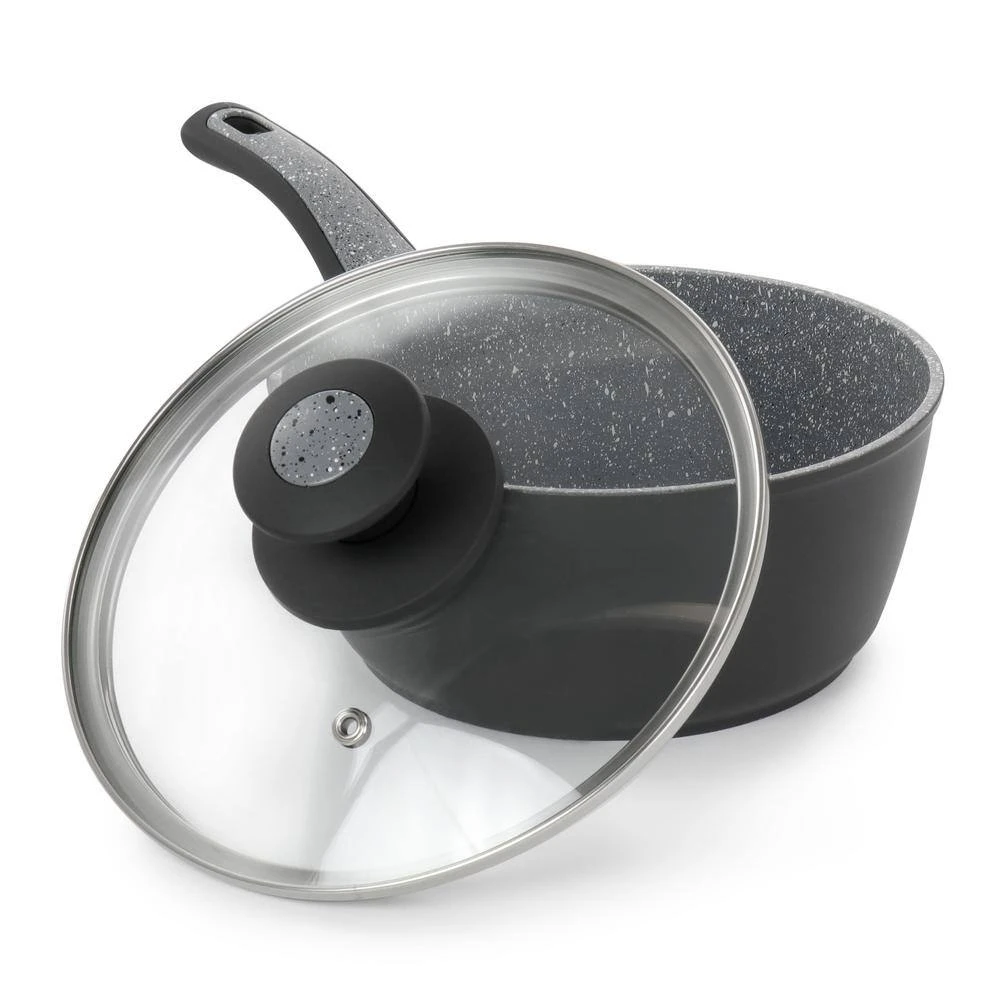1.7 qt. NonStick Aluminum Saucepan with Glass Lid in Grey by Oster - Image 2