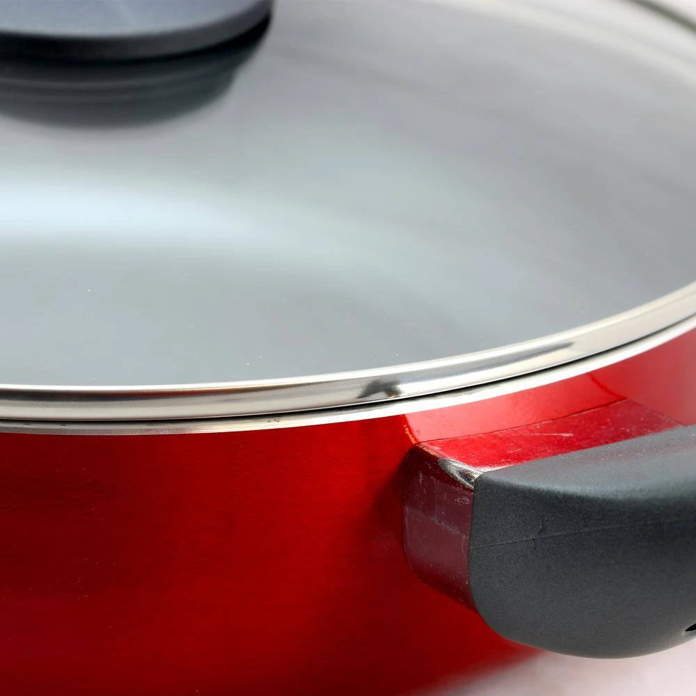 Herscher 3.5 qt. Aluminum Nonstick Saute Pan in Red Gloss with Glass Lid by Oster - Image 4