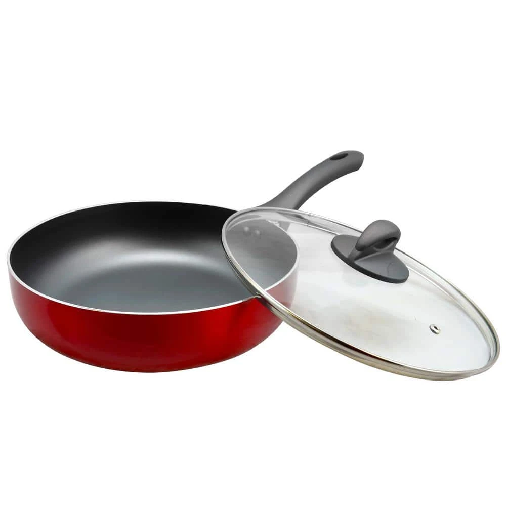 Herscher 3.5 qt. Aluminum Nonstick Saute Pan in Red Gloss with Glass Lid by Oster - Image 2