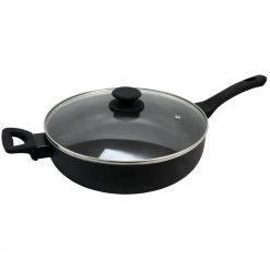 Ashford 5 qt. Aluminum Nonstick Saute Pan in Black with Glass Lid by Oster