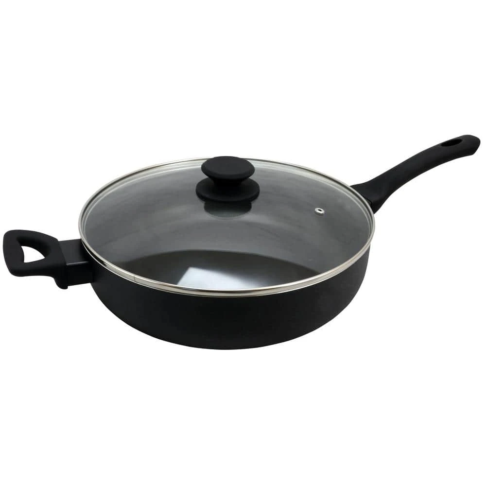 Ashford 5 qt. Aluminum Nonstick Saute Pan in Black with Glass Lid by Oster