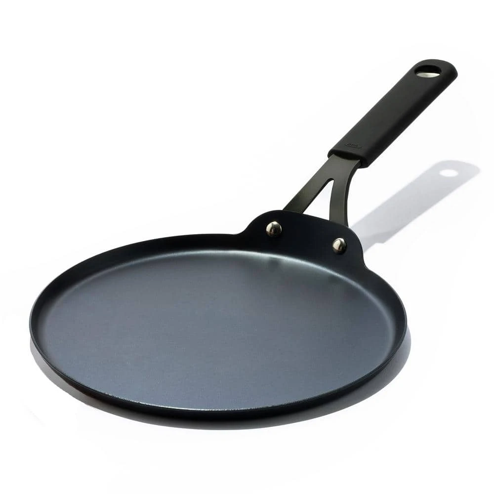 10 in. Carbon Steel Obsidian Crepe Pan with Silicone Sleeve by OXO