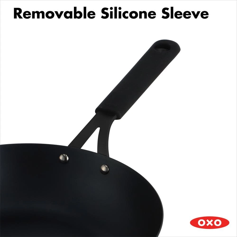 Obsidian 12 in. Pre-Seasoned Carbon Steel Induction Safe Wok with Silicone Sleeve and Helper Handle in Black by OXO - Image 5