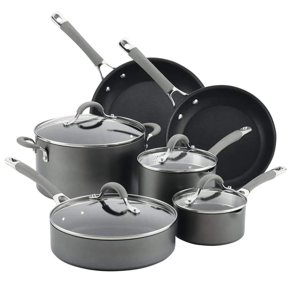 Elementum 10-Piece Hard-Anodized Aluminum Nonstick Cookware Set in Oyster Gray by Circulon