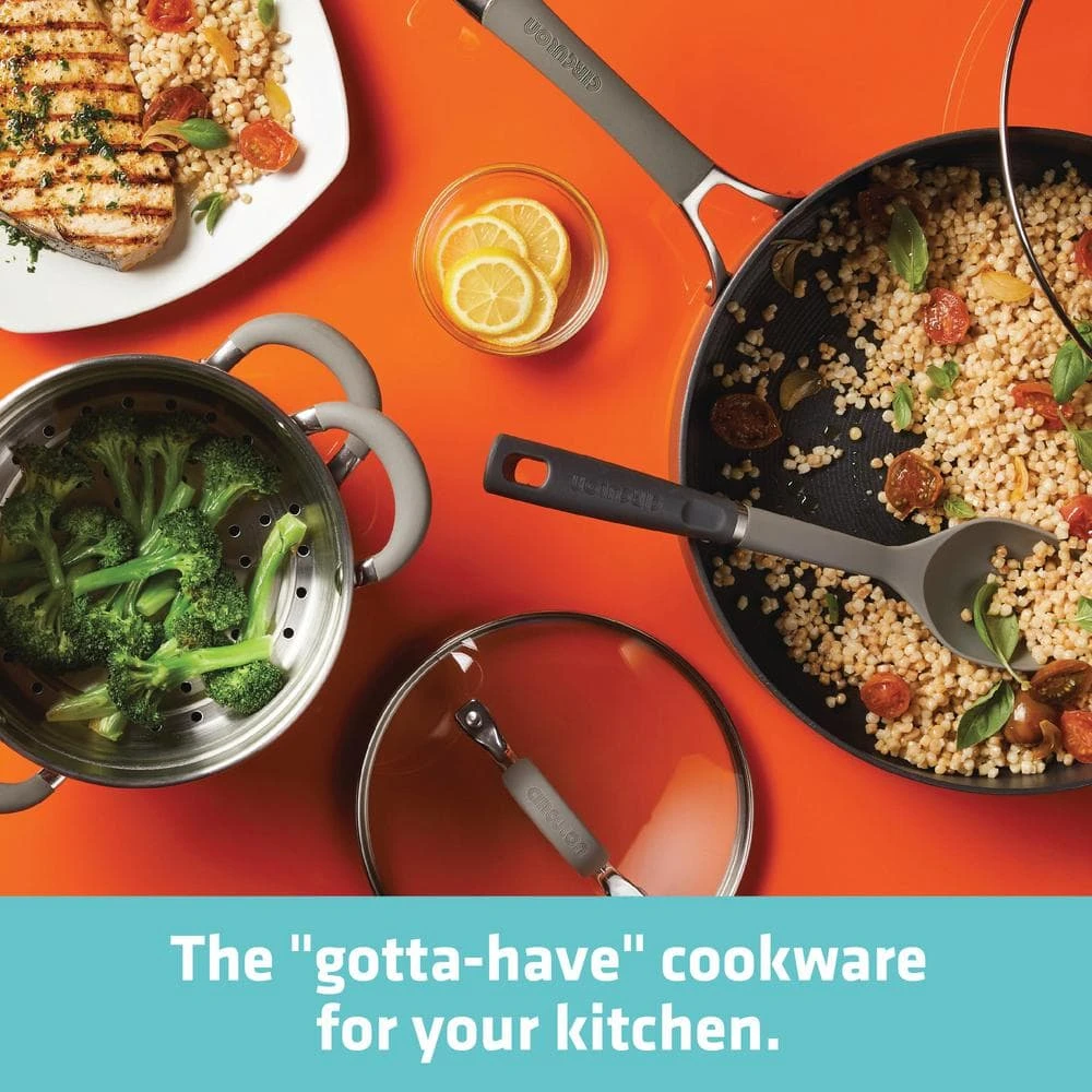 Elementum 10-Piece Hard-Anodized Aluminum Nonstick Cookware Set in Oyster Gray by Circulon - Image 4