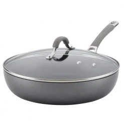 Elementum 12 in. Hard-Anodized Aluminum Nonstick Skillet in Oyster Gray with Glass Lid by Circulon