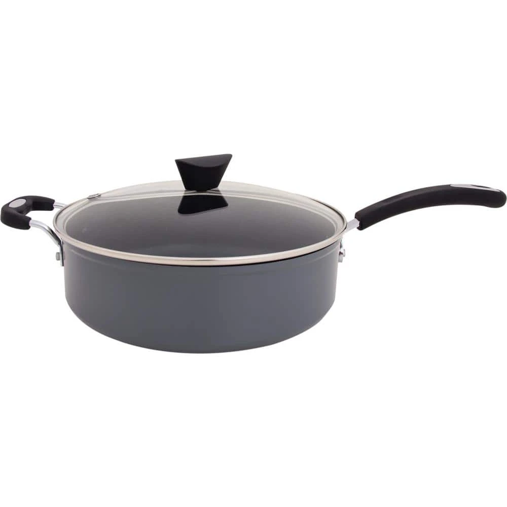 Stone Earth 5.3 qt. Aluminum Ceramic Nonstick Sauce Pan in Granite Gray with Glass Lid by Ozeri - Image 3