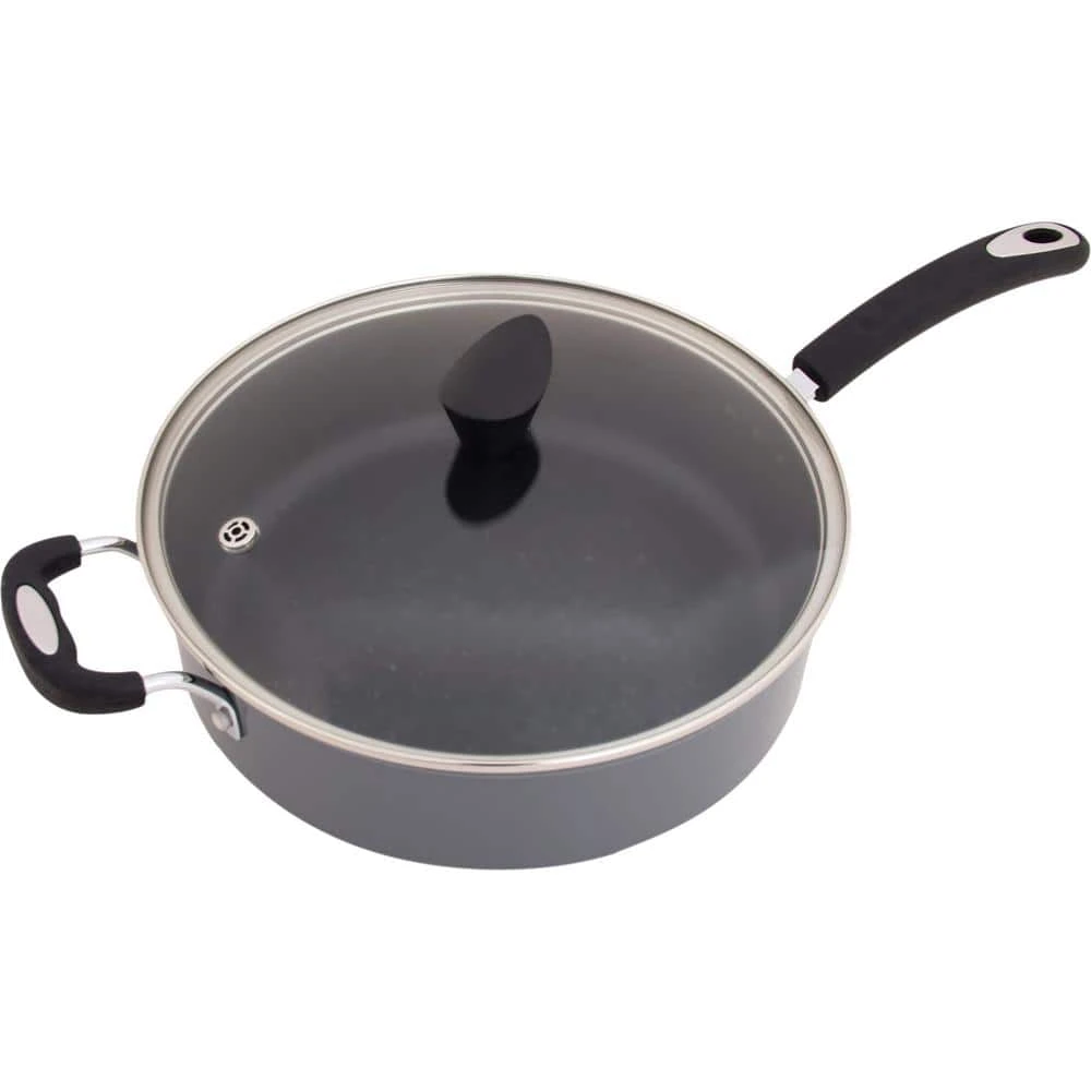Stone Earth 5.3 qt. Aluminum Ceramic Nonstick Sauce Pan in Granite Gray with Glass Lid by Ozeri - Image 2