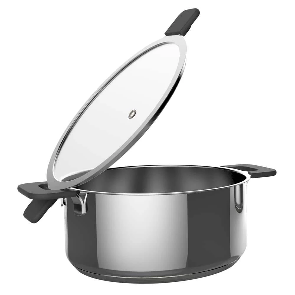 6-Piece Stainless Steel Inductive Pot Set with Straining and Hands-Free Glass Lids by Ozeri - Image 4