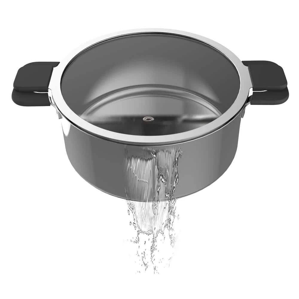 6-Piece Stainless Steel Inductive Pot Set with Straining and Hands-Free Glass Lids by Ozeri - Image 9