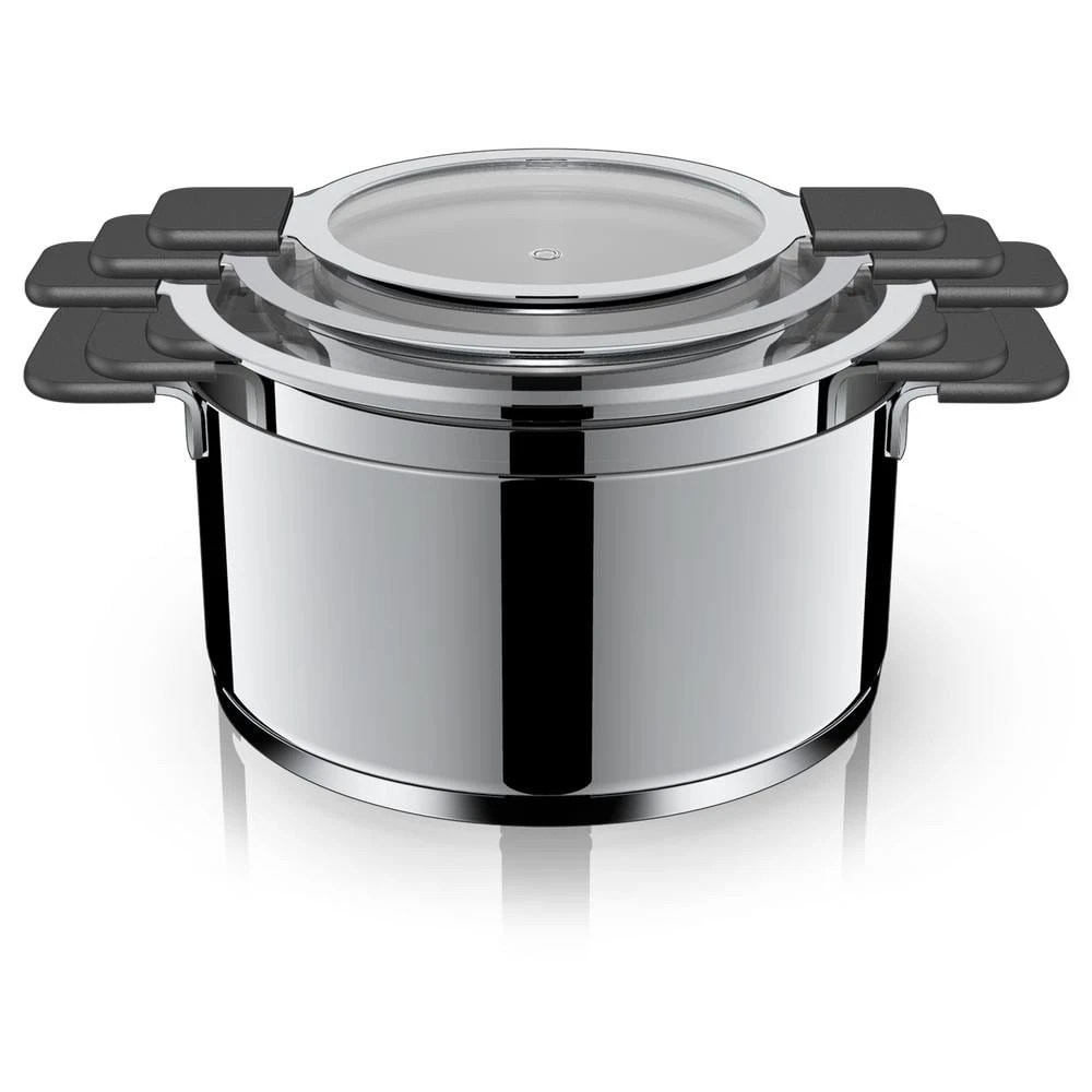 6-Piece Stainless Steel Inductive Pot Set with Straining and Hands-Free Glass Lids by Ozeri - Image 2