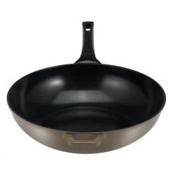14 in. Green Aluminum Earth Wok with Smooth Ceramic Non-Stick Coating (100% PTFE and PFOA Free) by Ozeri