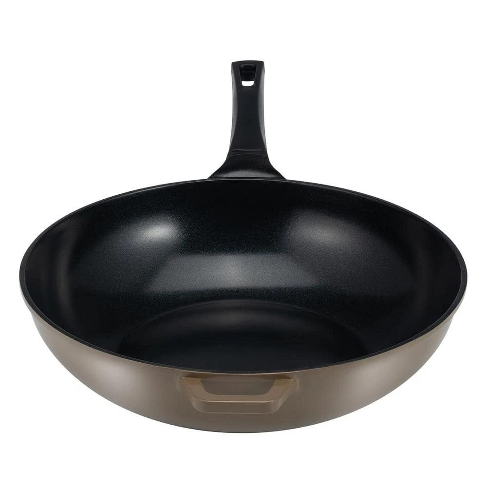 14 in. Green Aluminum Earth Wok with Smooth Ceramic Non-Stick Coating (100% PTFE and PFOA Free) by Ozeri