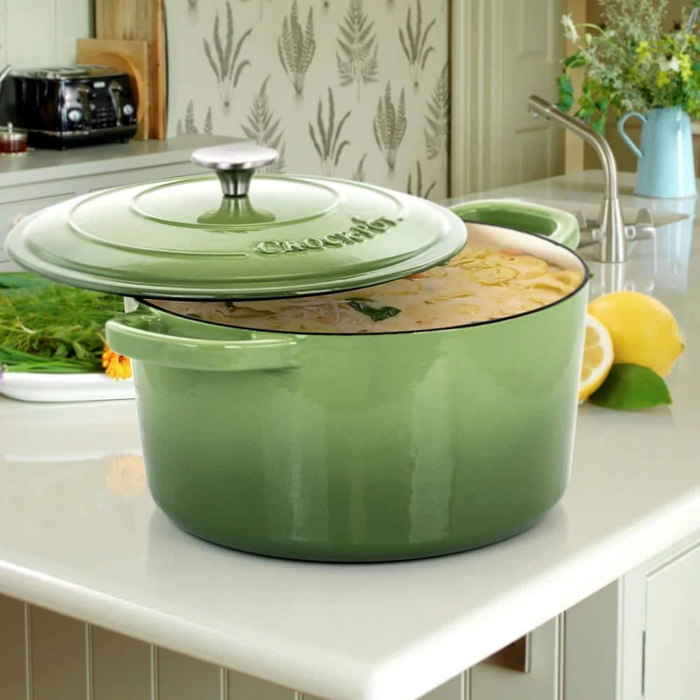 Artisan 7 qt. Round Cast Iron Nonstick Dutch Oven in Pistachio Green with Lid by Crock-Pot - Image 3