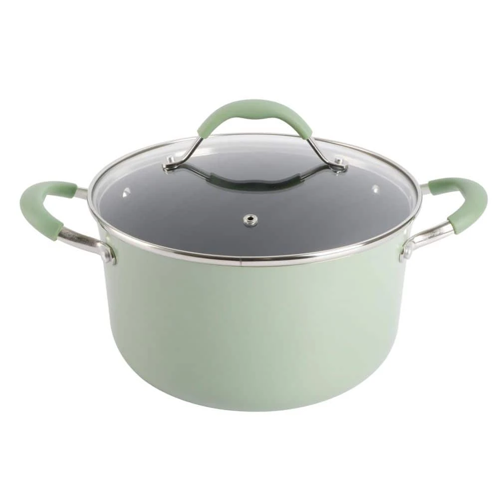 12-Piece Nonstick Aluminum Cookware Set in Pistachio with Silicone Handles by Unbranded - Image 5