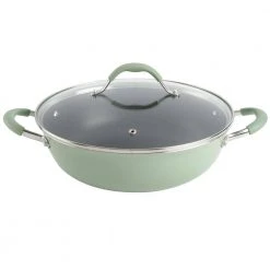5 qt. Enameled Aluminum Everyday Pan in Pistachio With Silicone Handles by Unbranded