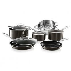 10-Piece Cast-Textured Aluminum Ti-Ceramic Nonstick Cookware Set in Platinum by Gotham Steel