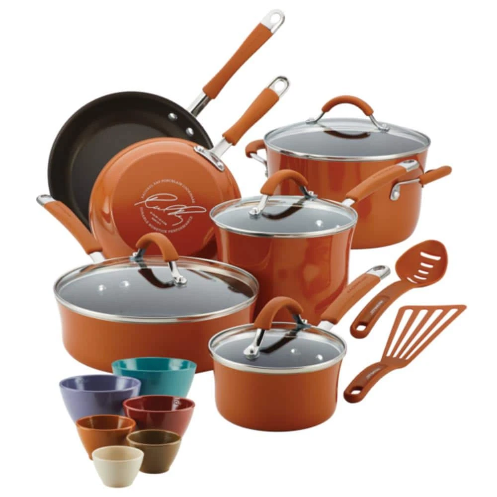 Cucina 18-Piece Aluminum Nonstick Cookware Set in Pumpkin by Rachael Ray
