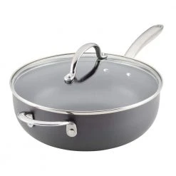 4 qt. Gray Professional Hard Anodized Aluminum Nonstick Saucier Pan with Lid by Rachael Ray