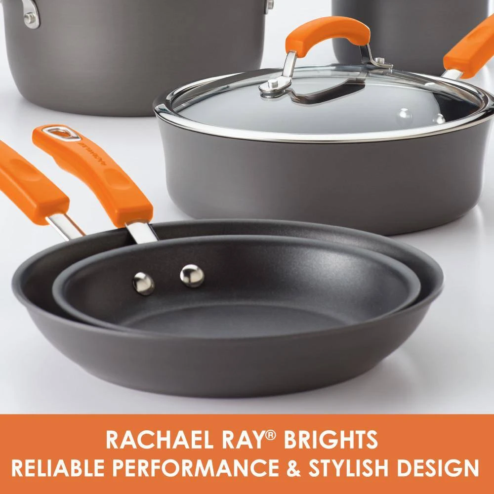 Classic Brights 3 qt. Hard-Anodized Aluminum Nonstick Sauce Pan in Orange and Gray with Glass Lid by Rachael Ray - Image 2